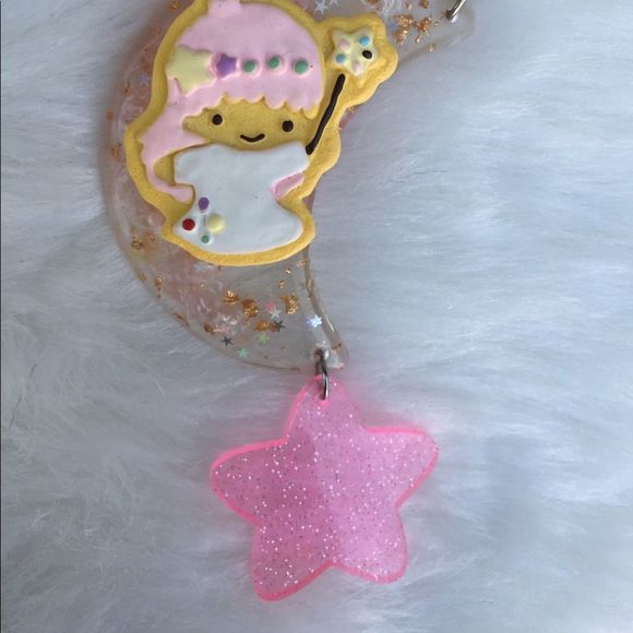 Little twin stars lala necklace glitter Kawaii gyaru y2k pastel goth festival - Picture 4 of 6
